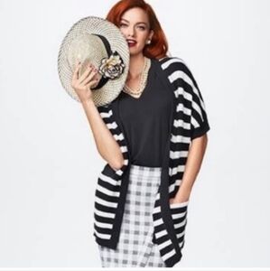 5/$30 CAbi Whistle Striped Black and White Cardigan